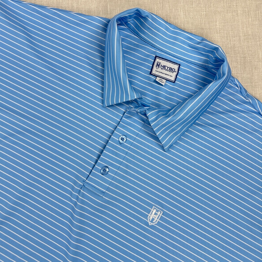 Heybo Outdoors Polo Shirt Mens XXL Blue Striped Performance Short Sleeve Golf